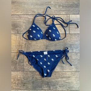 Abercrombie & Fitch String Bikini Set Swimsuit Navy Moose Logo Size M